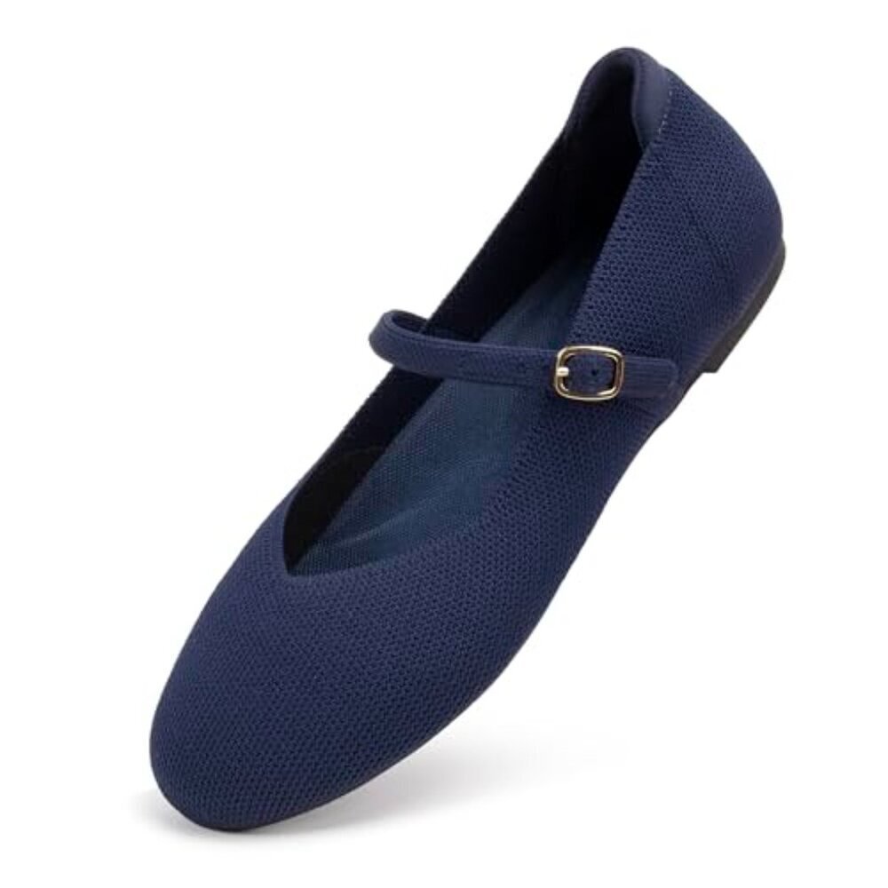 Women's Knit Ballet Flats with Adjustable Strap, Comfortable Work Shoes - Picture 5 of 8